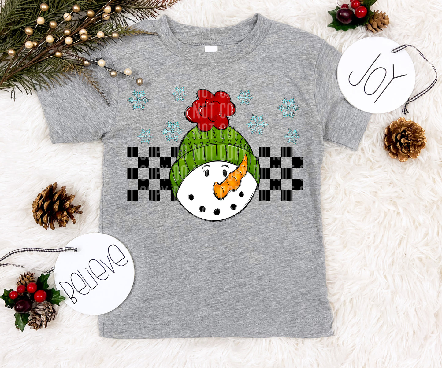 Checkered Snowman 2 green hat-DTF