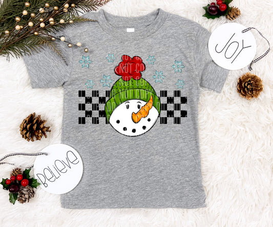 Checkered Snowman 2 green hat-DTF