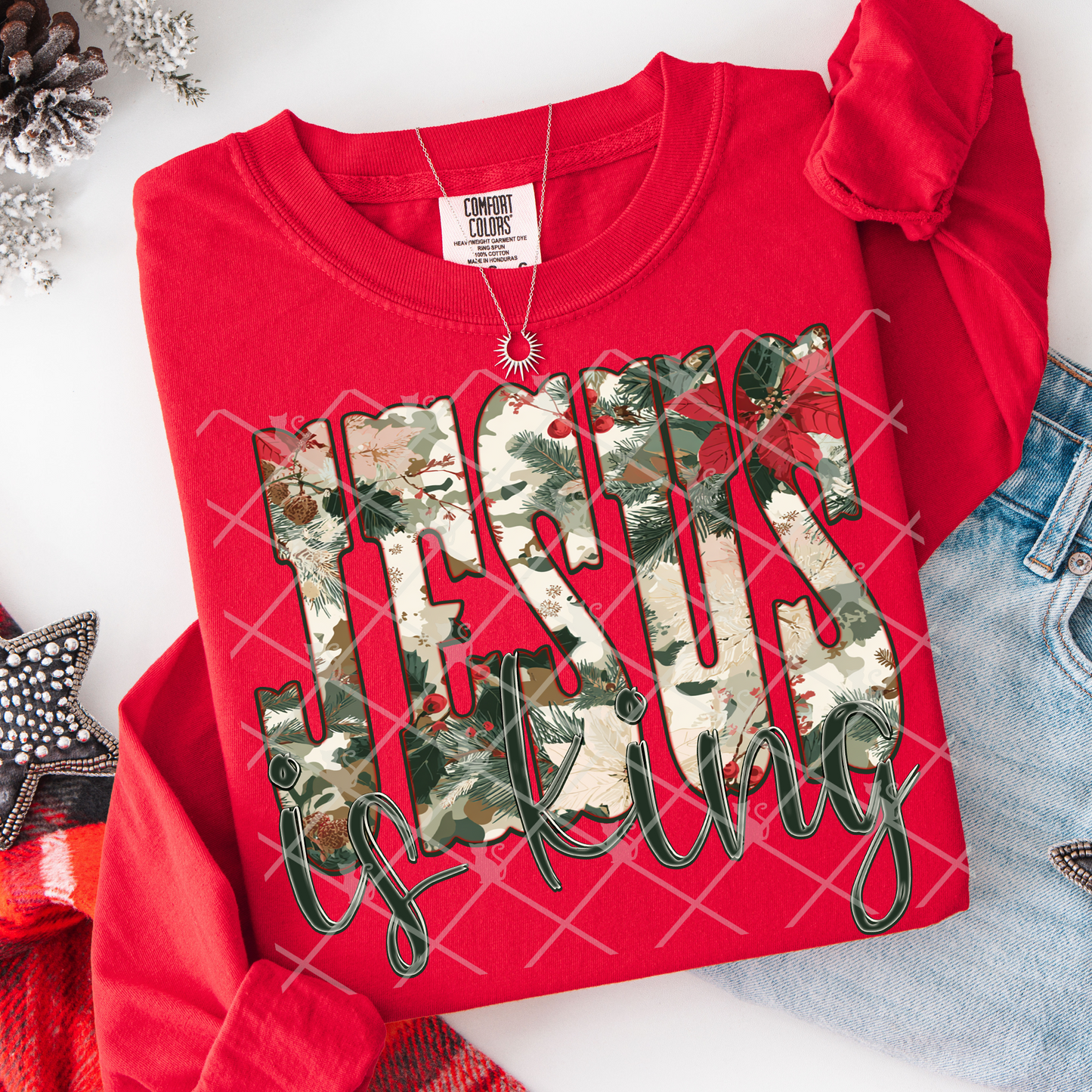 christmas camo jesus is king -DTF&UV