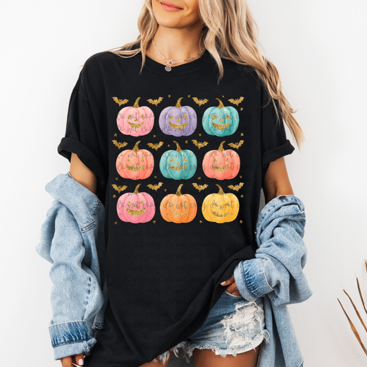 colorful pumpkins faux gold glitter -DTF&UV