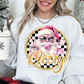 Pink Santa Gold Merry Checkered Circle-DTF
