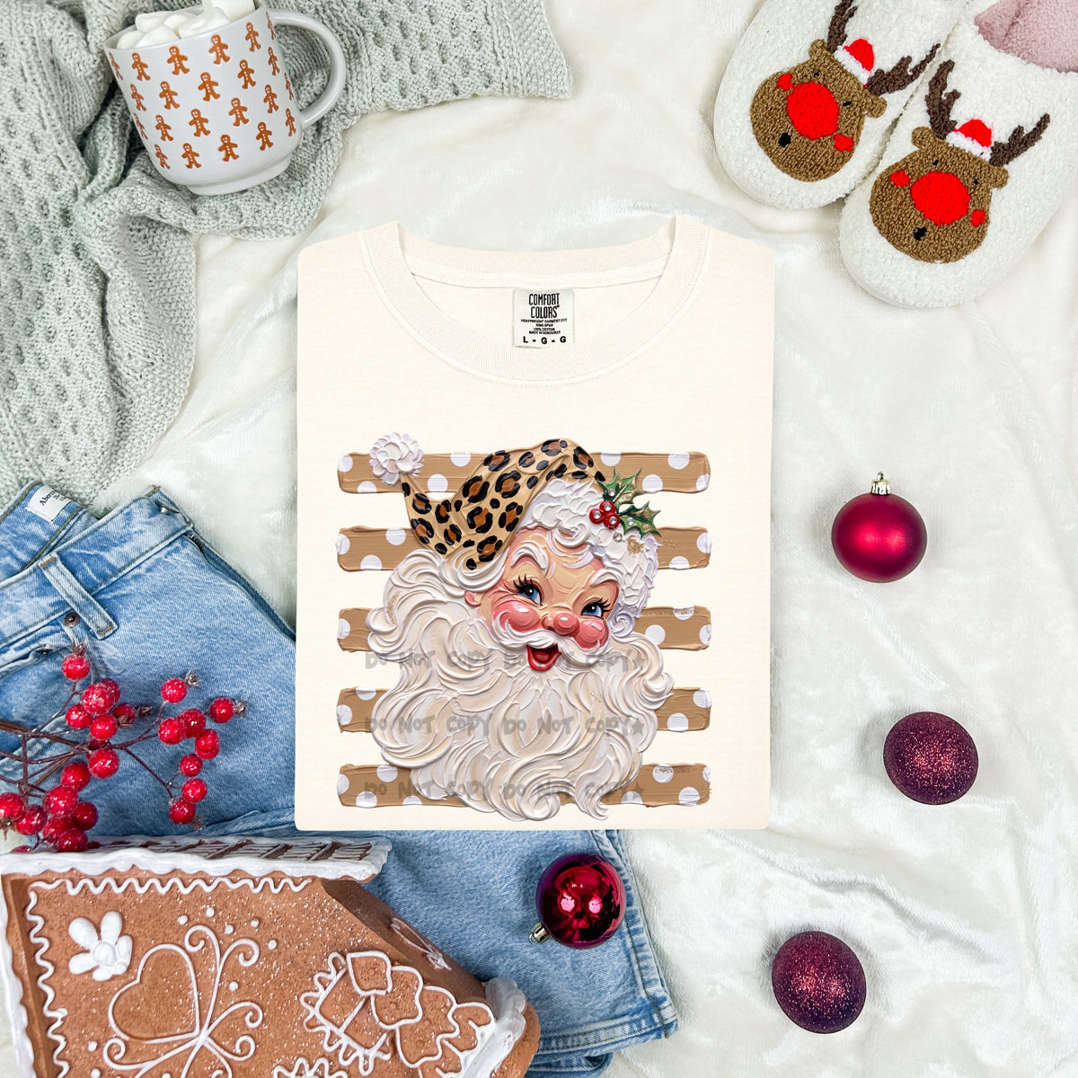 Santa leopard hat tan stripes- DTF DEAL