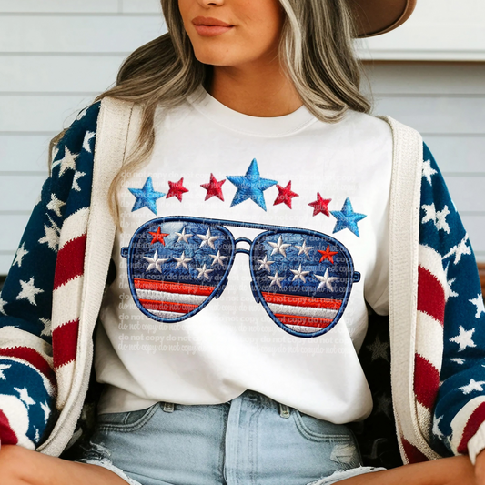 flag sunnies emb  -DTF&UV