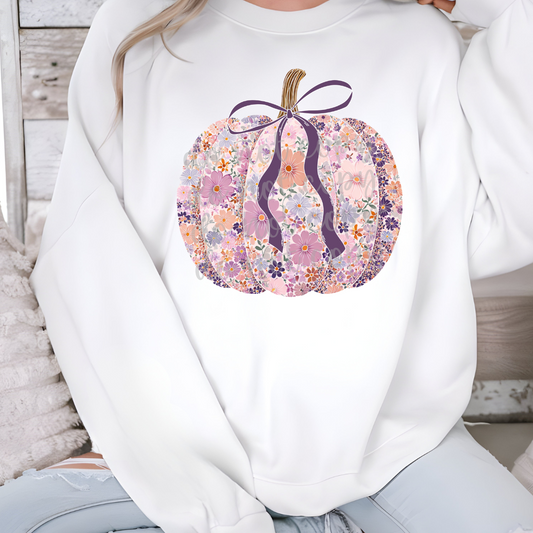 floral pumpkin with bow  -DTF&UV