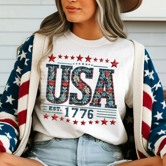 floral usa 1776 emb  -DTF&UV
