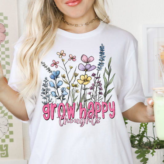 grow happy thoughts pink words-DTF