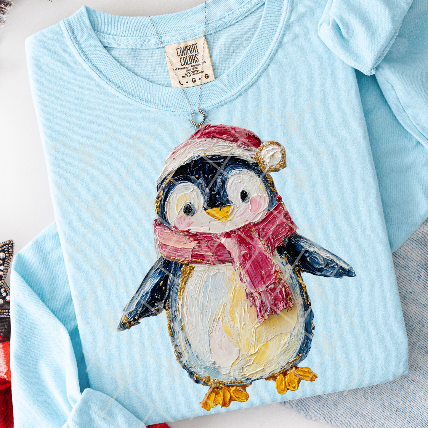 hand painted christmas penguin -DTF&UV