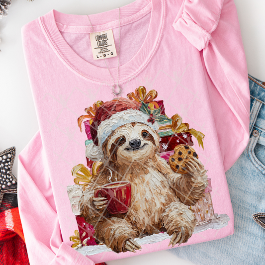 hand painted christmas sloth -DTF&UV