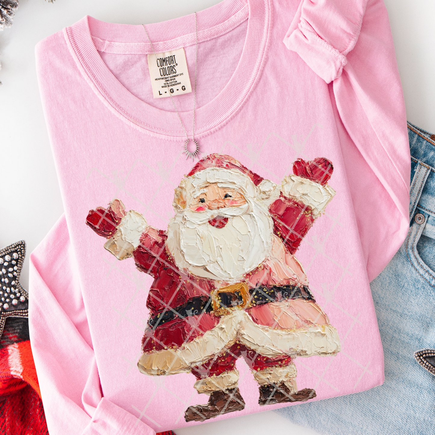 hand painted happy santa -DTF&UV