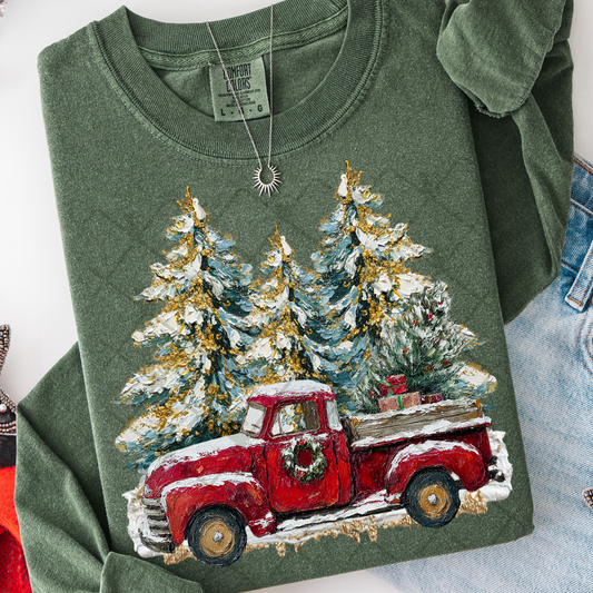 hand painted vintage christmas truck -DTF&UV
