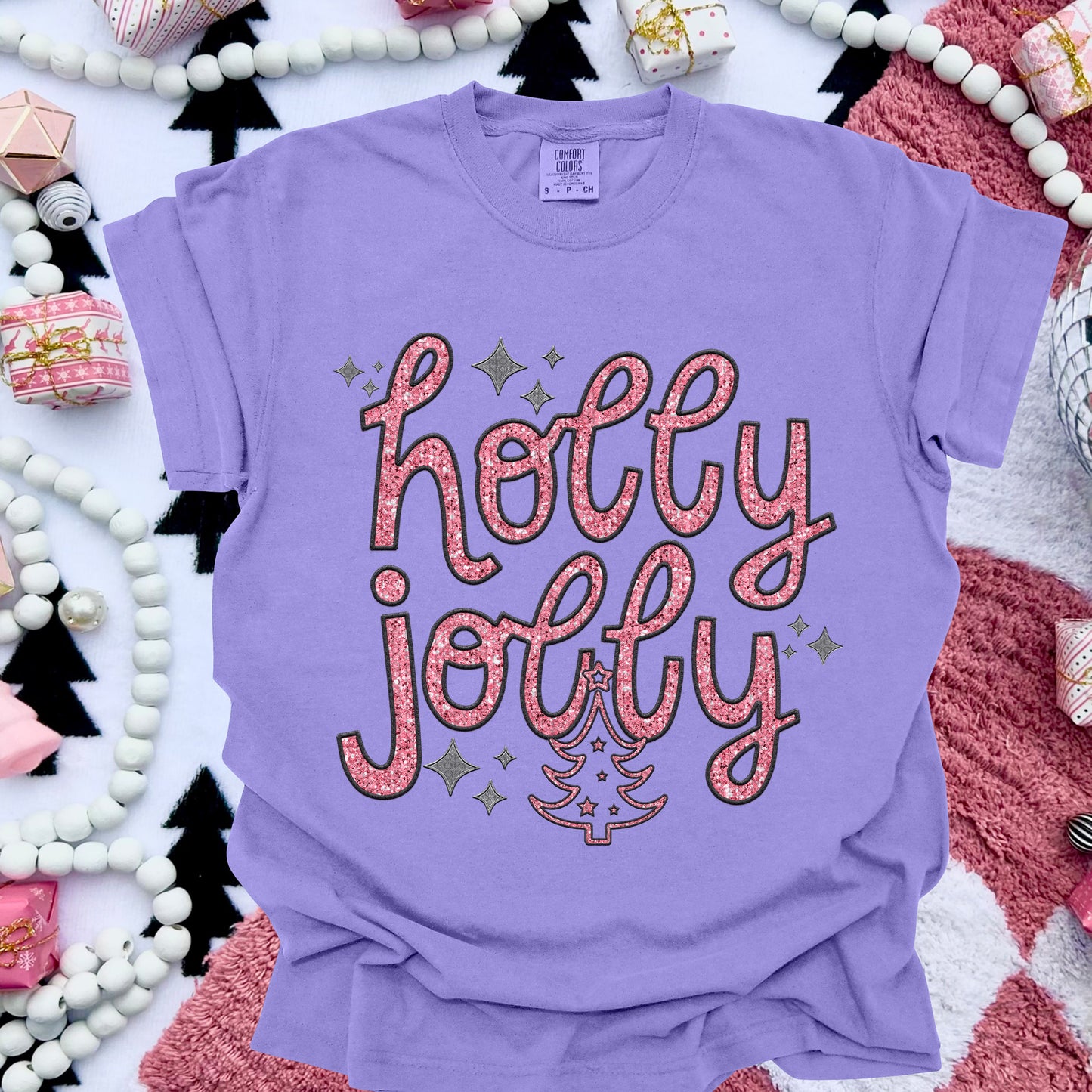 Holly Jolly pink grey-DTF