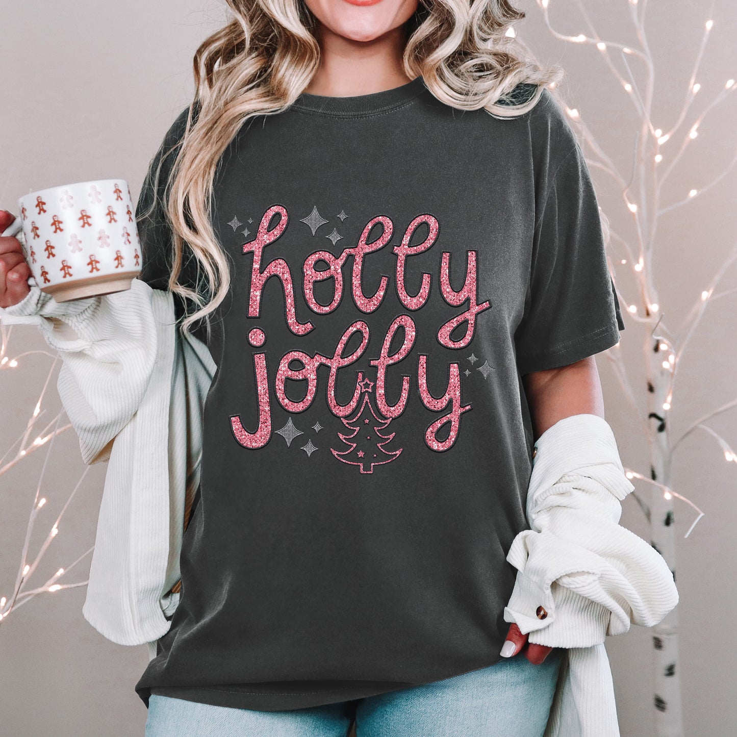 Holly Jolly pink grey-DTF