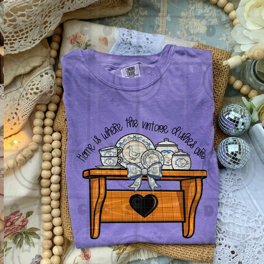 home is where the vintage dishes are ribbon goose dishes -DTF&UV