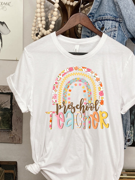 Preschool teacher floral rainbow-DTF