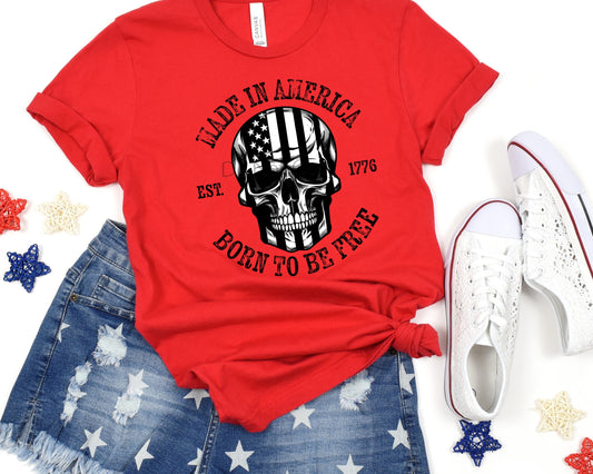 Made in America black white flag skull -DTF