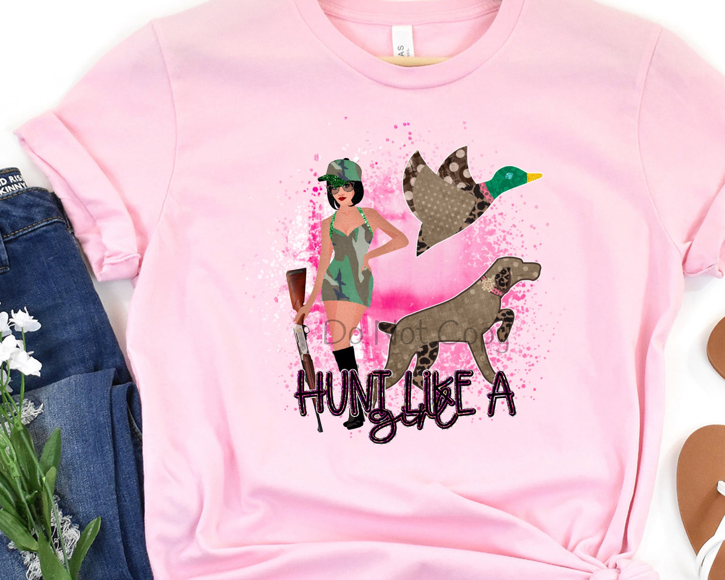 Hunt like a girl pink background-DTF