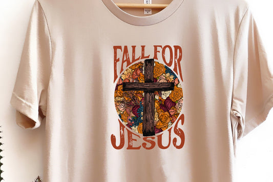Fall for Jesus cross in circle-DTF