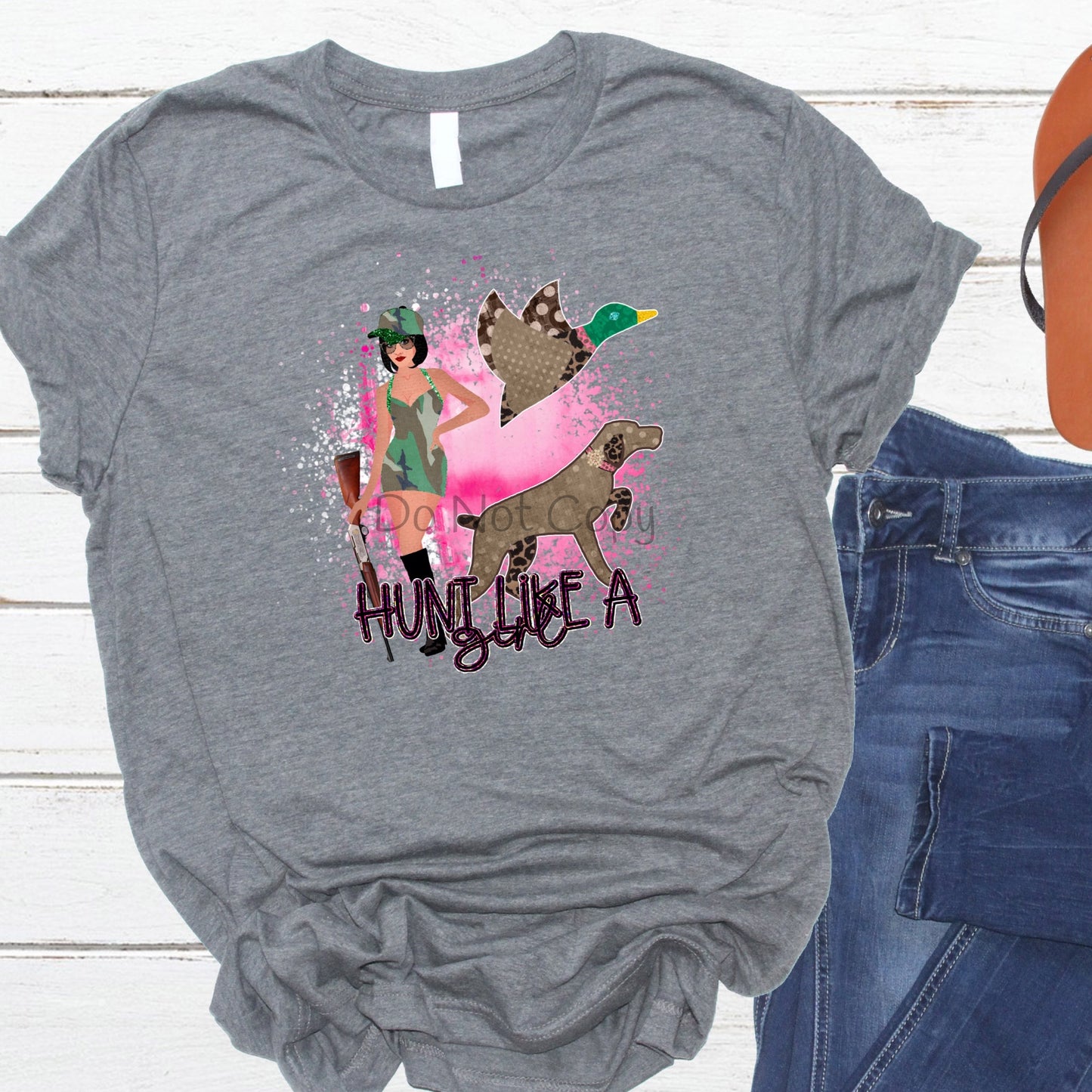 Hunt like a girl pink background-DTF