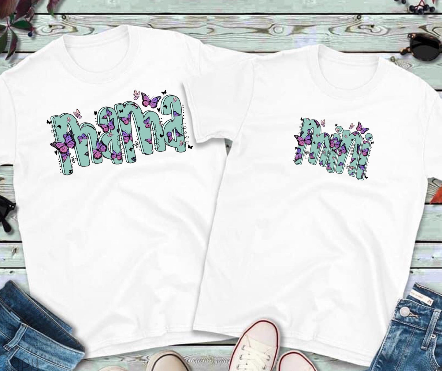 Mama pink and purple butterflies mint-DTF