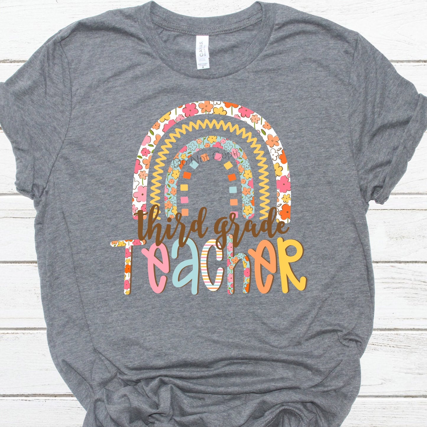 Third grade teacher floral rainbow-DTF