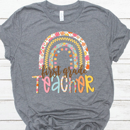 First grade teacher floral rainbow-DTF