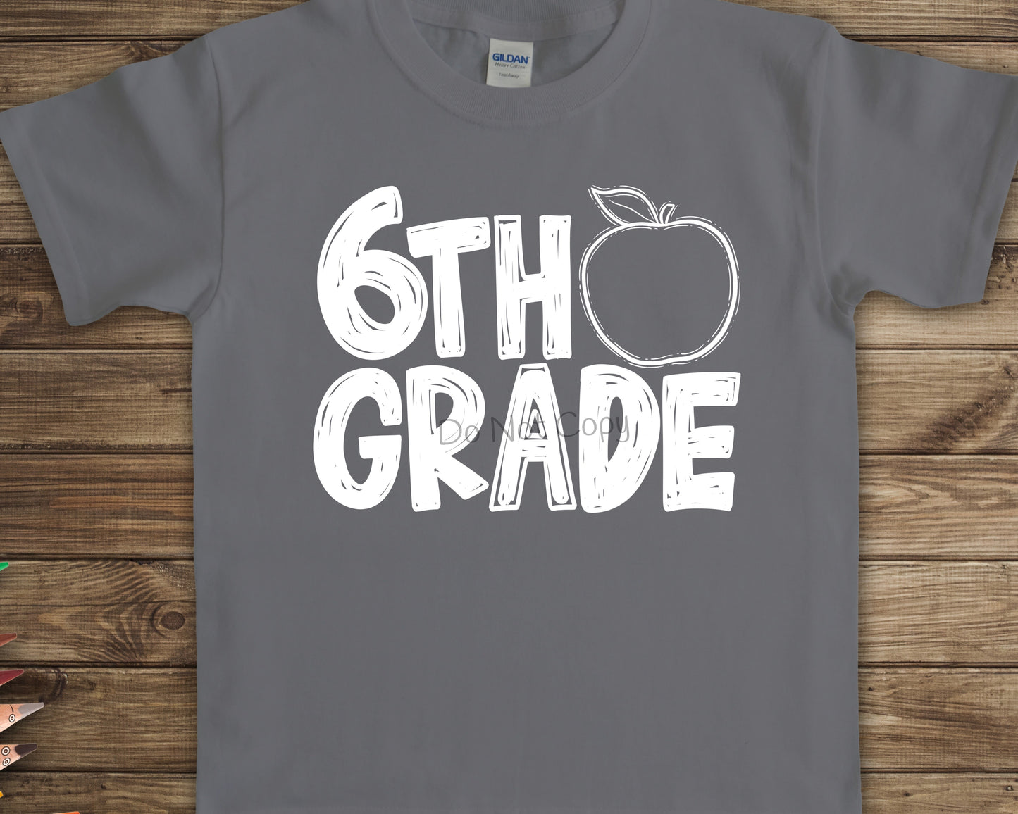 6th grade apple white-DTF