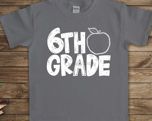 6th grade apple white-DTF