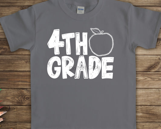 4th grade apple white-DTF