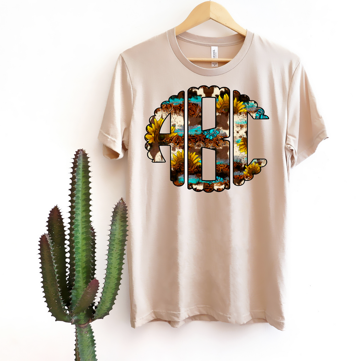 Sunflower Cowhide Turquoise Monogram -DTF