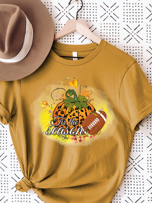 Tis the season football pumpkin yellow splash -DTF