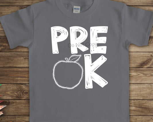 Pre K apple white-DTF