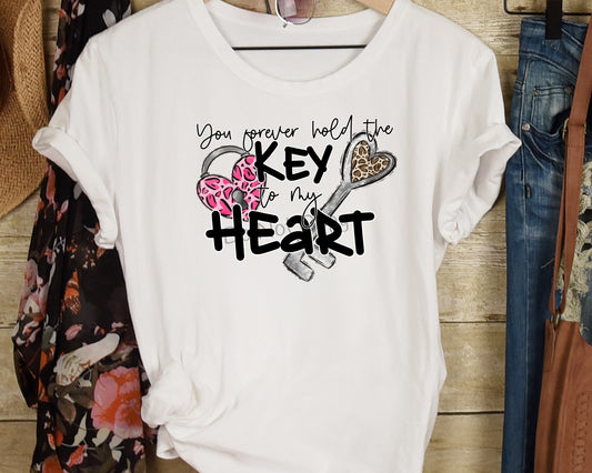 You forever hold the key to my heart pink lock leopard key-DTF