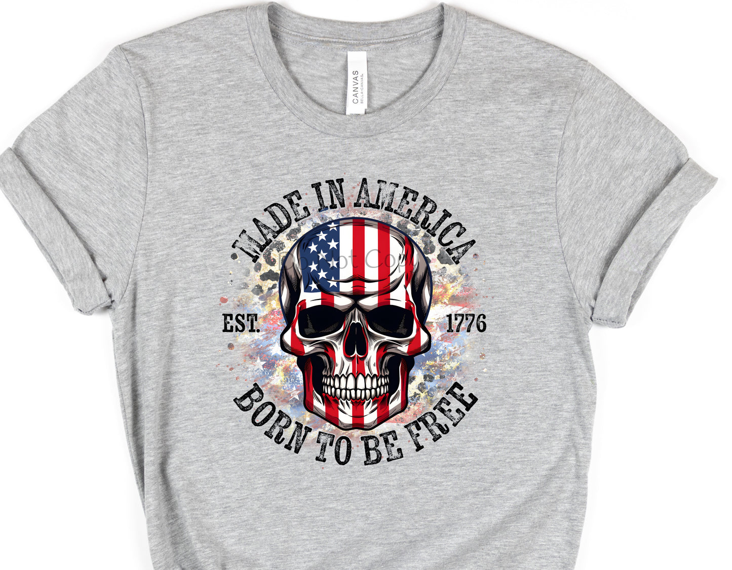 Made in America flag skull black writing -DTF