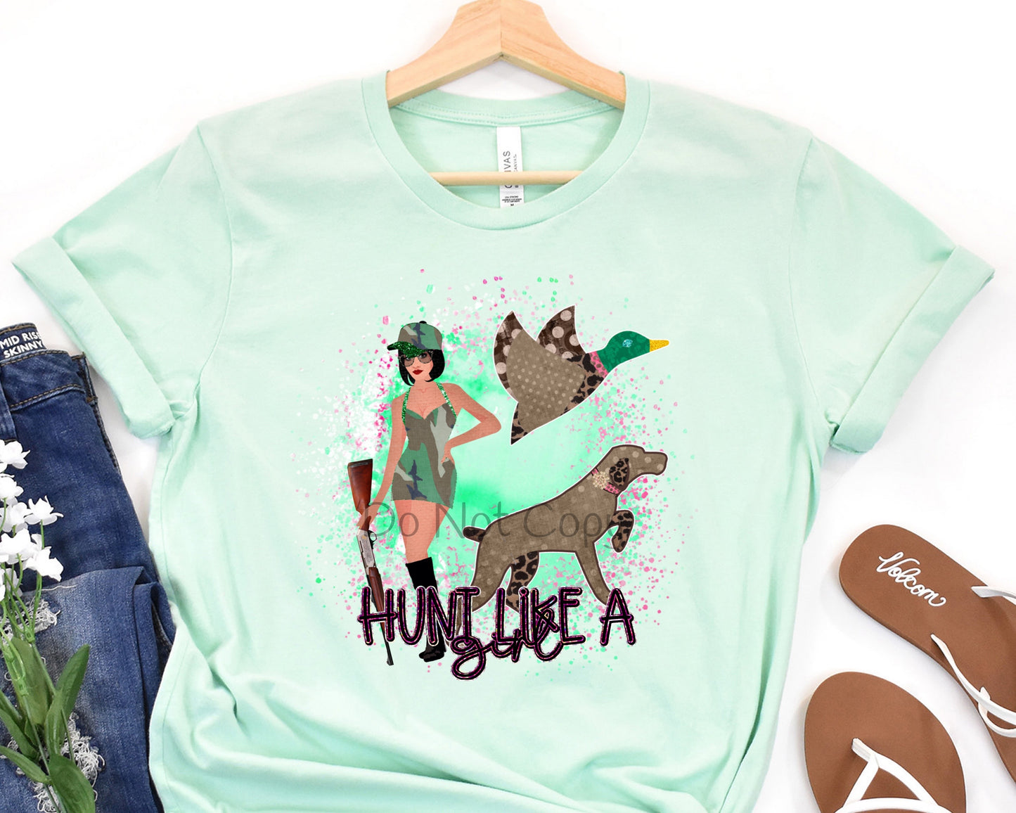 Hunt like a girl green background-DTF