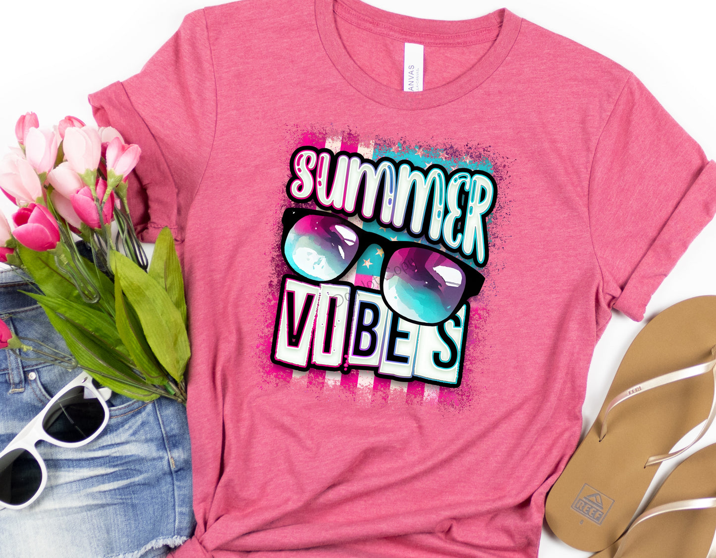 Summer vibes sunglasses flag background-DTF