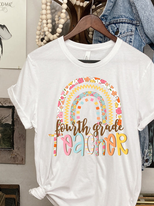 Fourth grade teacher floral rainbow-DTF