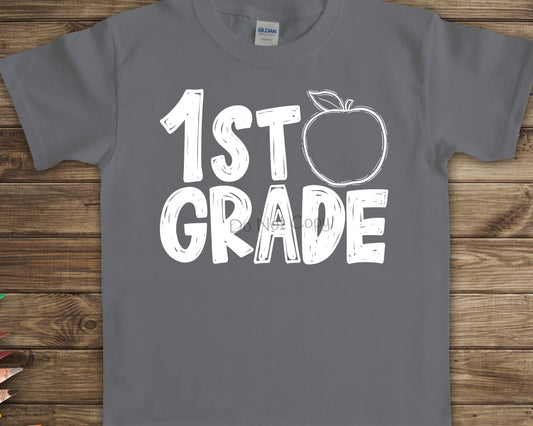 1st grade apple white-DTF
