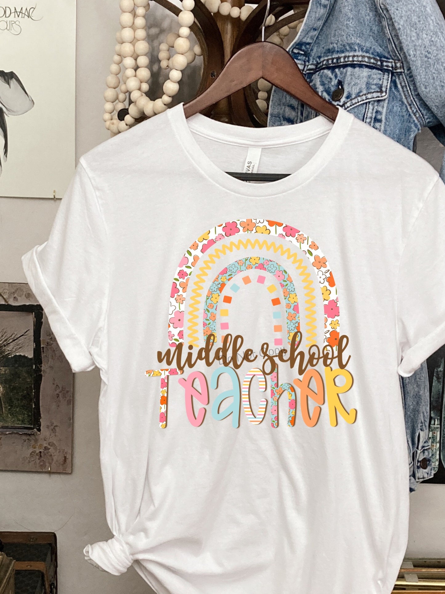 Middle school teacher floral rainbow-DTF