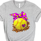 Softball pink bow-DTF