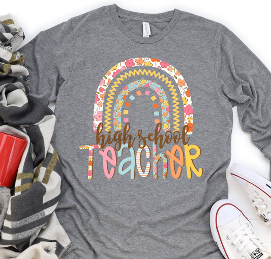 High school teacher floral rainbow-DTF