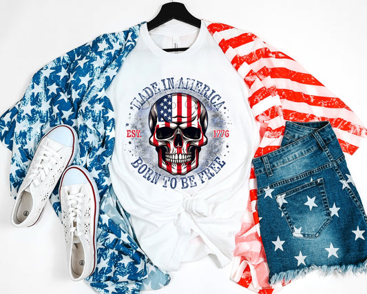 Made in America flag skull blue writing-DTF