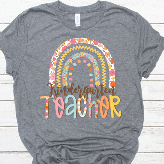 Kindergarten teacher floral rainbow-DTF