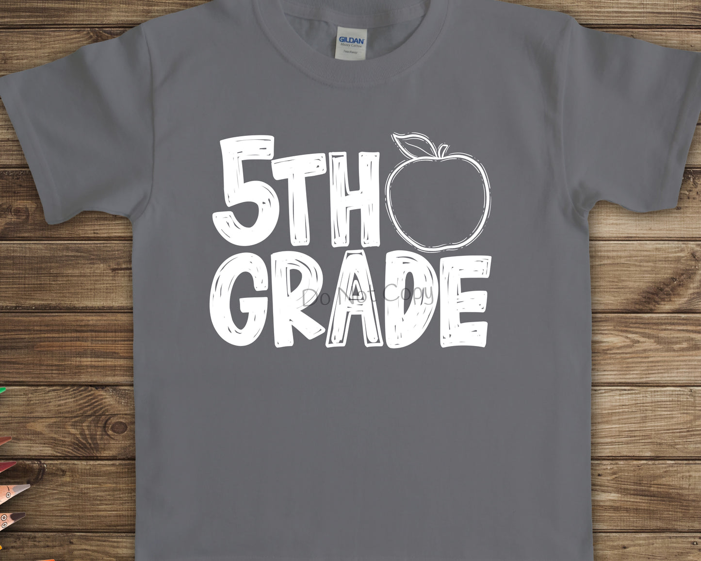 5th grade apple white-DTF