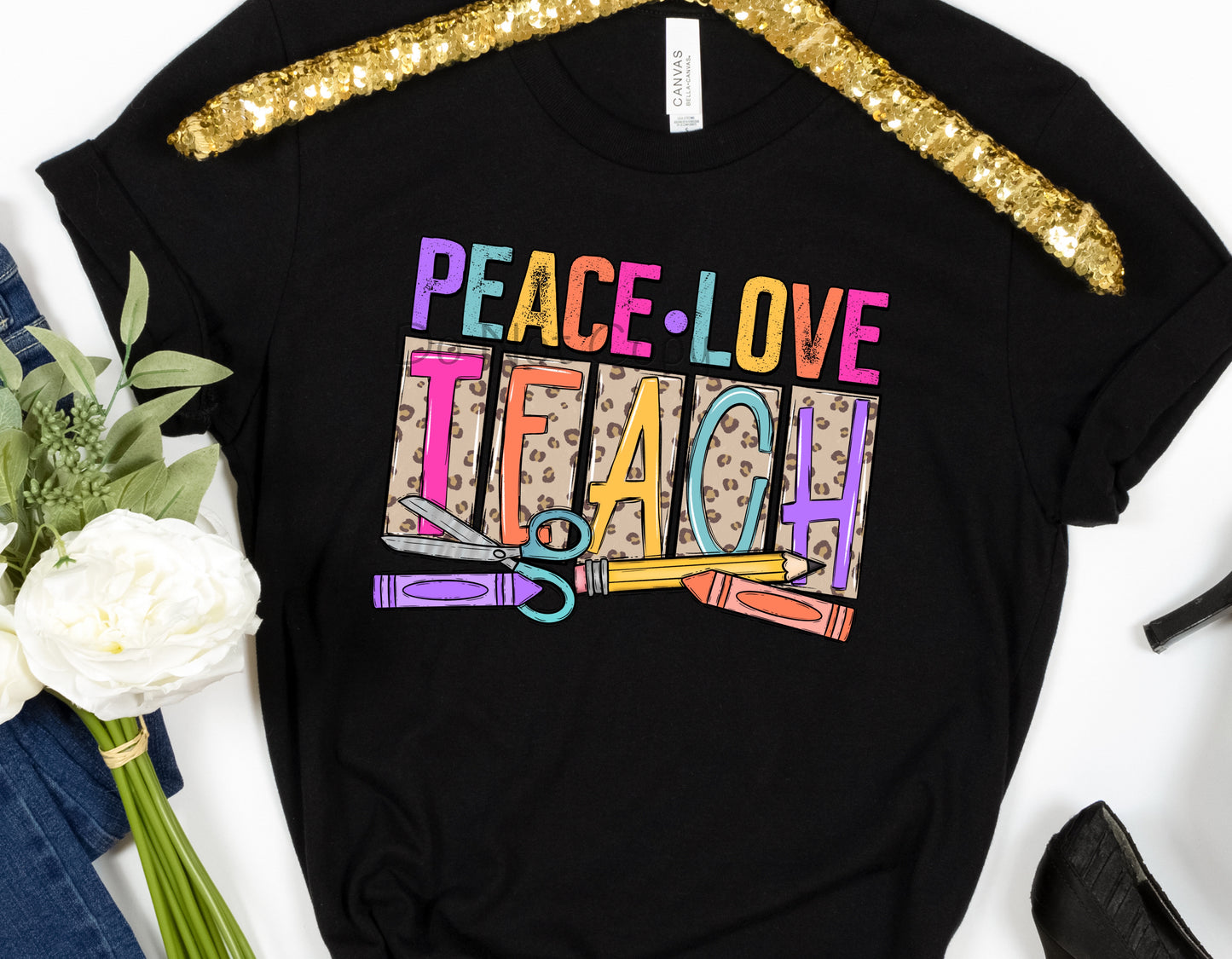 Peace love teach leopard supplies-DTF