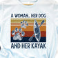 A woman her dog and her kayak-DTF