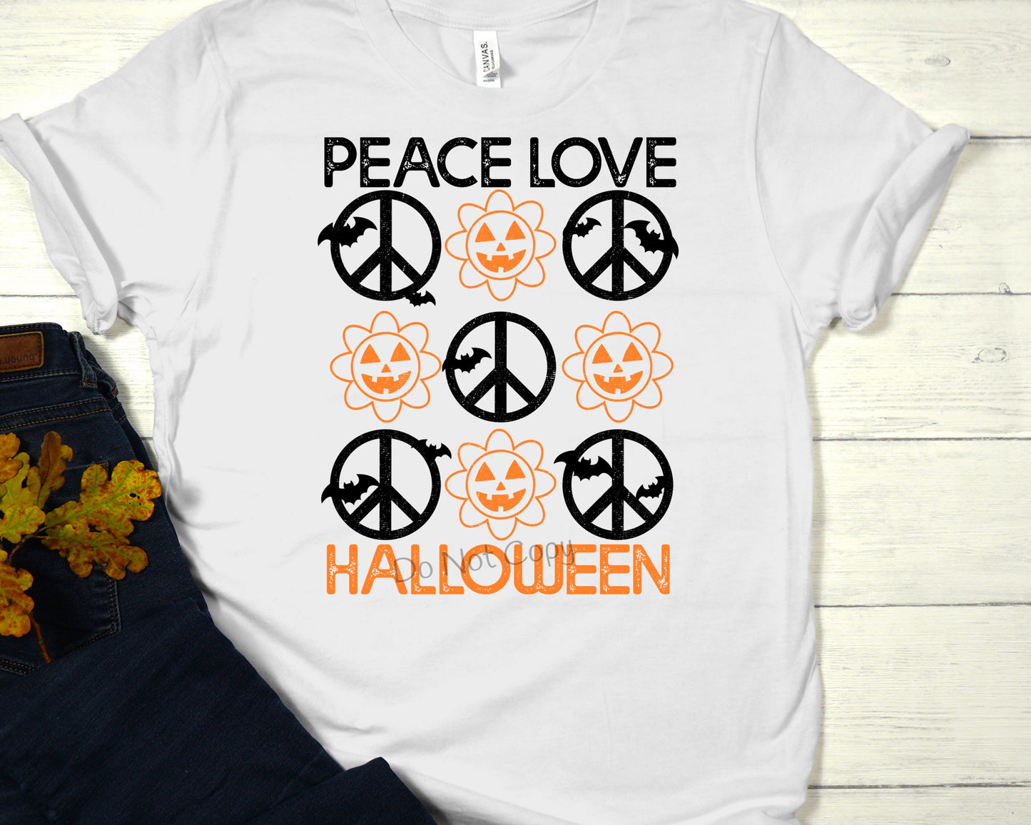 Peace love Halloween pumpkin flowers-DTF