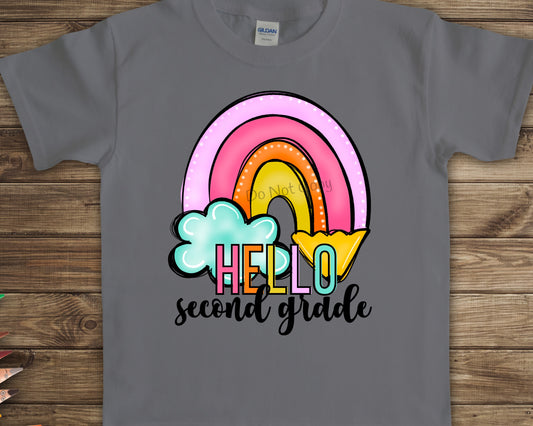 Hello second grade rainbow-DTF