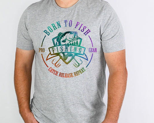 Born to fish multi colored-DTF