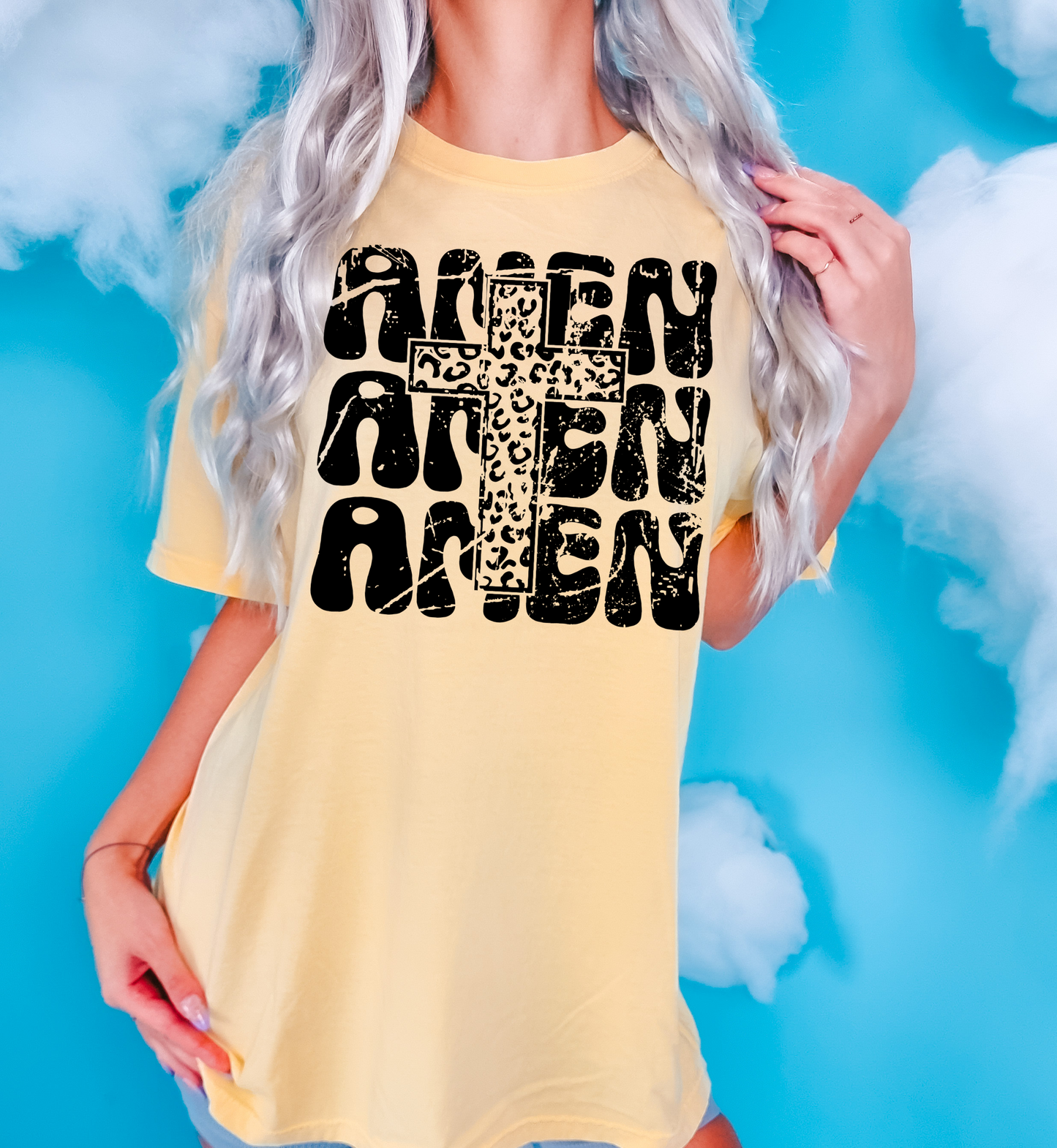 Amen with leopard cross -DTF