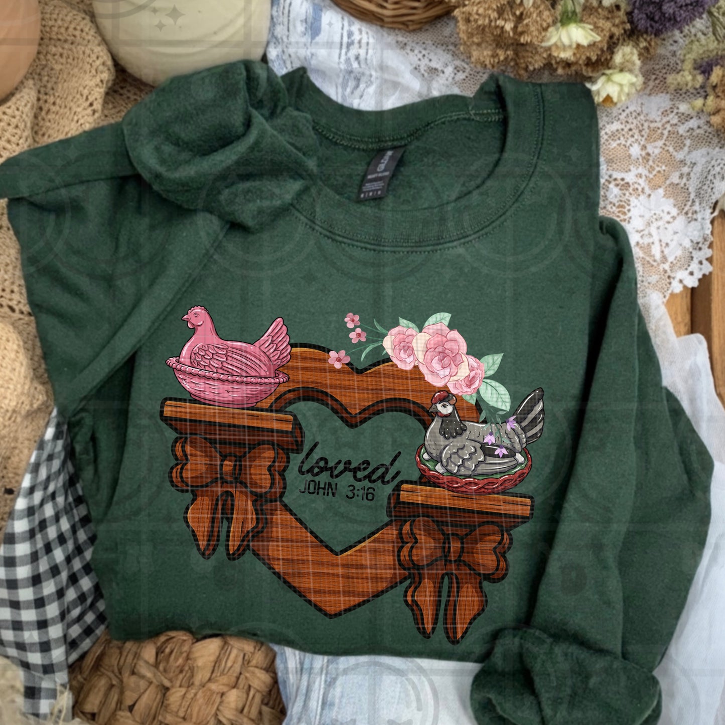 loved john 316 vintage hens on shelf  -DTF&UV